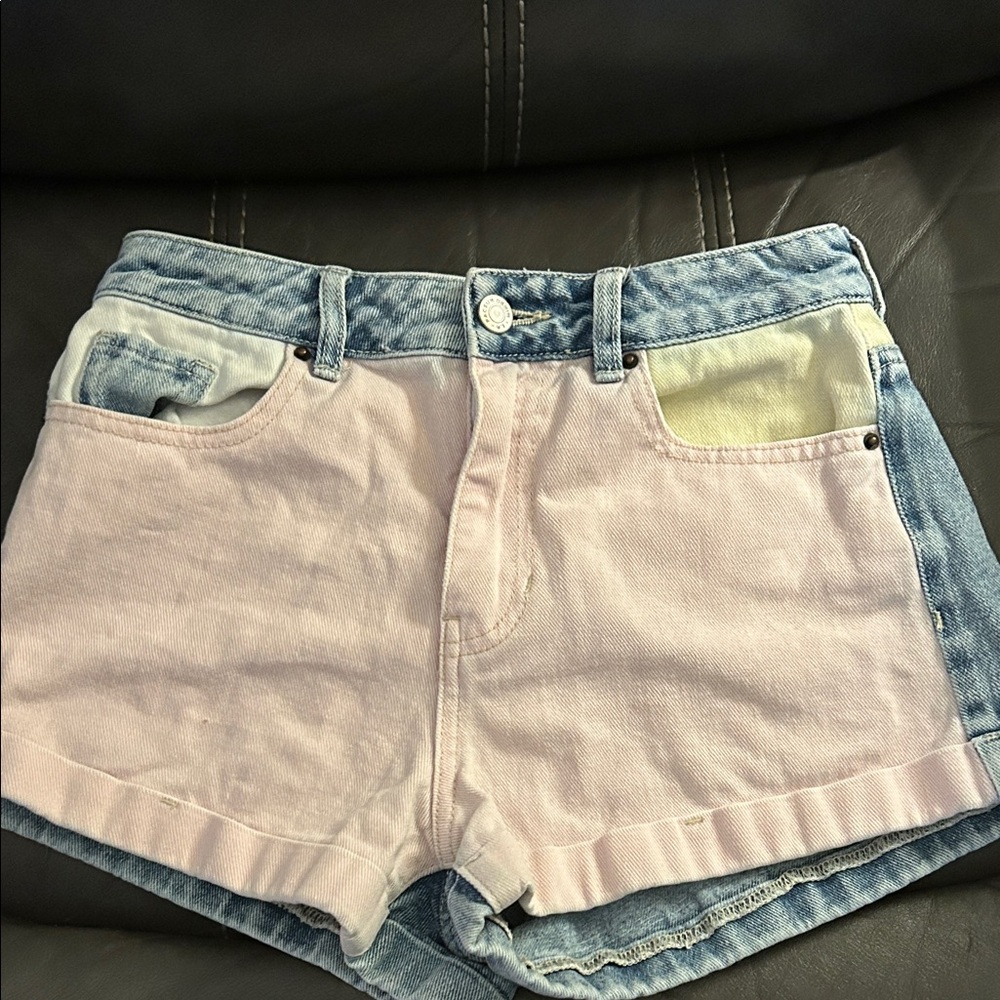 PacSun Two-Tone Blue and Cream Jean Shorts